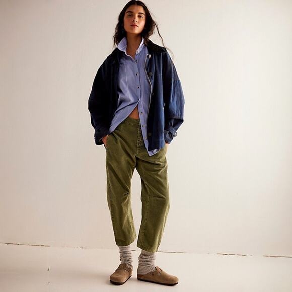 We The Free Osaka Cord Barrel Leg Jeans Green Size 33 NEW - Picture 1 of 9